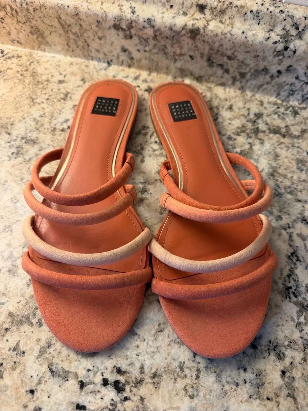 White House Black Market Coral and Light Coral Multi-Strap Slide Sandals